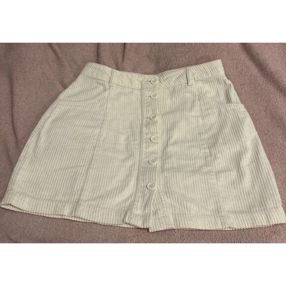 Forever 21 Corduroy Mini Skirt Size Medium White Cream 90’s Button Preppy - Picture 1 of 6